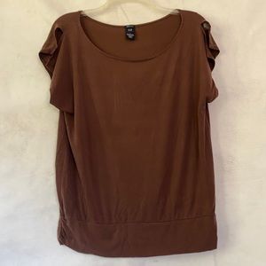GAP Women’s Brown Boat Neck Pullover Top Size L – Banded Bottom Split Cap Sleeve